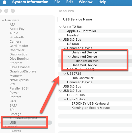 Inspiration Vue Mac USB Sys Information